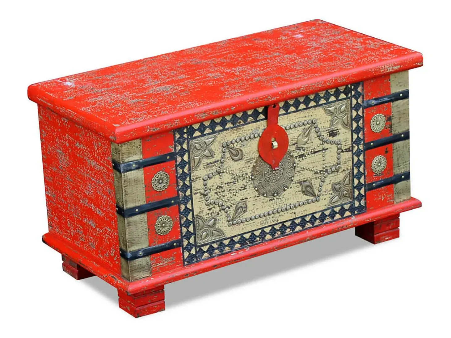 Baúl de almacenamiento madera de mango rojo 80x40x45 cm ES483985