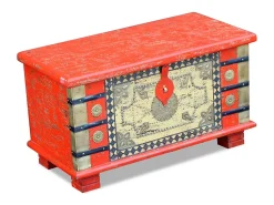Baúl de almacenamiento madera de mango rojo 80x40x45 cm ES483985