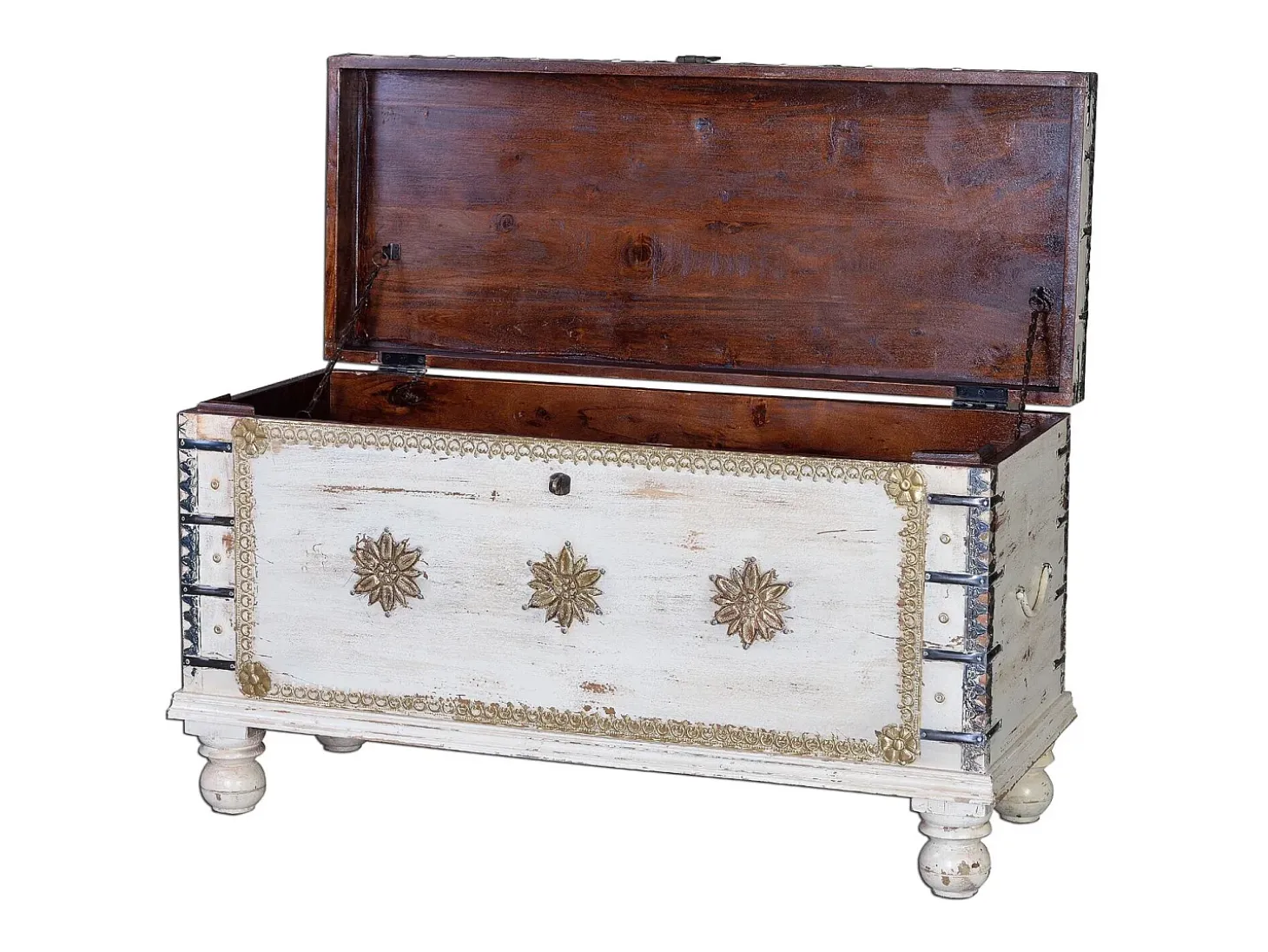 Baúl madera de mango en blanco envejecido