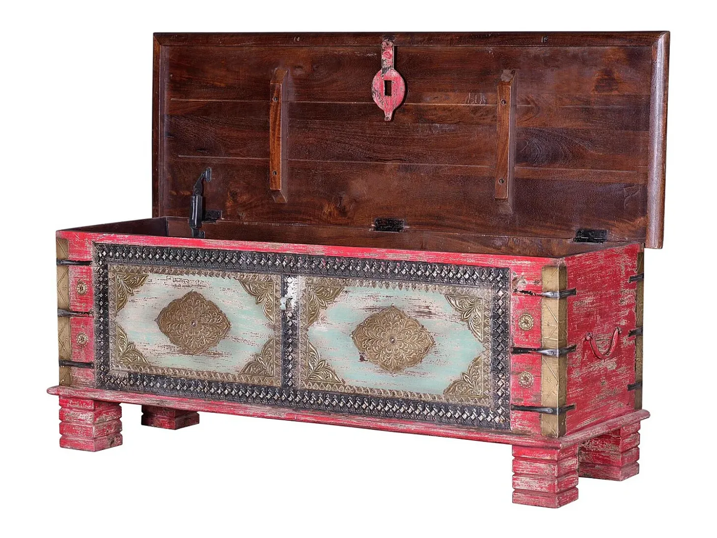 Baúl madera de mango rojo envejecido y cerezo
