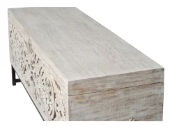 Baúl madera de mango y patas metal en blanco envejecido