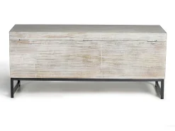 Baúl madera de mango y patas metal en blanco envejecido