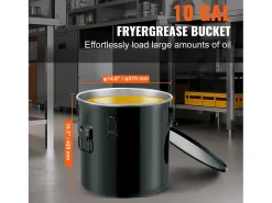 Balde de Grasa SucceBuy para Freidora, Balde de 37 L con Bolsa Filtro, Negro, Acero al Carbono con Recubrimiento Antioxidante