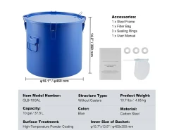 Balde de Grasa SucceBuy para Freidora, 37 L, Bac de Aceite con Bolsa Filtro, Azul, Acero al Carbono con Recubrimiento Antioxidante