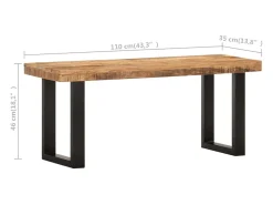 Banco 110 cm Madera maciza de mango crudo y acero