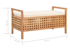 Banco almacenaje 93x49x49 cm Madera maciza de nogal