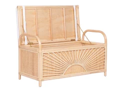 Banco baúl de mimbre trenzado con cojín,An.91 x P. 43 x Al. 51 cm, Natural, SOLEYA