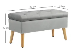 Banco con almacenaje y asiento acolchado, diseño elegante, poliéster y madera de caucho, gris (102x35x43cm)