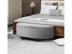 Banco con almacenaje y asiento de terciopelo, poliéster y madera, gris (120x46x42 cm)