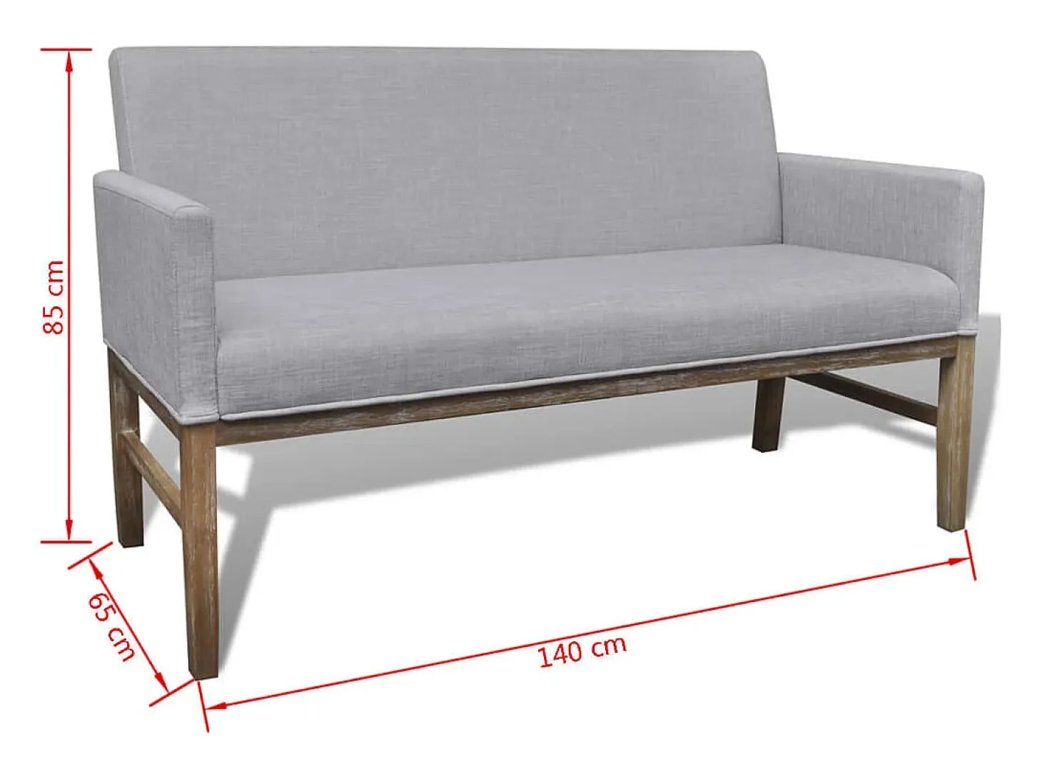 Banco con cojín acolchado madera de caucho tela gris claro