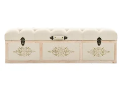 Banco de almacenaje 110 cm Crema Madera maciza de abeto y tela
