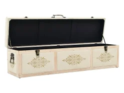 Banco de almacenaje 110 cm Crema Madera maciza de abeto y tela