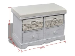 Banco de almacenaje Blanco 62x33x42 cm Madera de Paulownia