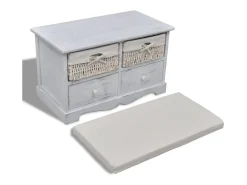 Banco de almacenaje Blanco 62x33x42 cm Madera de Paulownia