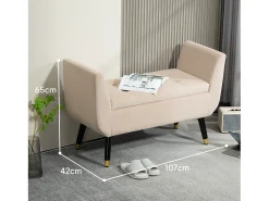 Banco de almacenaje con asiento acolchado, diseño elegante, poliéster aterciopelado, beige, patas de madera de caucho (107x42x65cm)