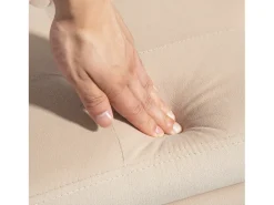 Banco de almacenaje con asiento acolchado, diseño elegante, poliéster aterciopelado, beige, patas de madera de caucho (107x42x65cm)