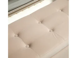 Banco de almacenaje con asiento acolchado, diseño elegante, poliéster aterciopelado, beige, patas de madera de caucho (107x42x65cm)