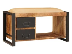 Banco de almacenaje con cajón de madera maciza de mango marrón