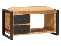 Banco de almacenaje con cajón de madera maciza de mango marrón