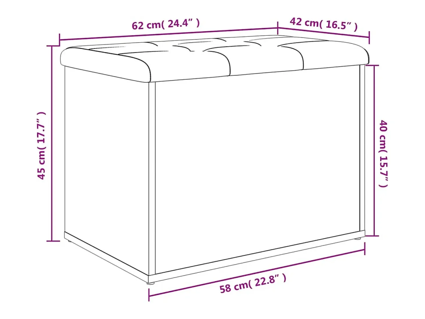 Banco de almacenaje de roble Sonoma 62x42x45 cm madera de ingeniería