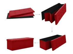 Banco de almacenaje plegable de lino sintético rojo burdeos