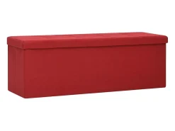 Banco de almacenaje plegable de lino sintético rojo burdeos