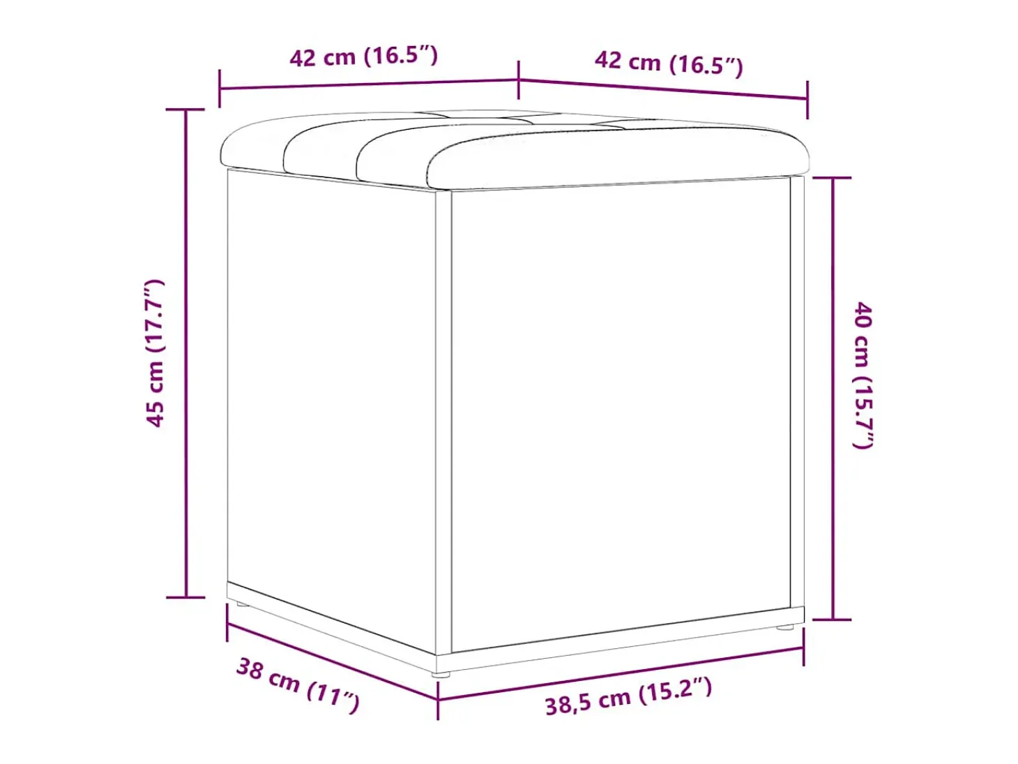 Banco de almacenamiento de roble negro 42 x 42 x 45 cm Madera de ingeniería