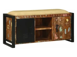 Banco de almacenamiento multicolor de madera maciza recuperada