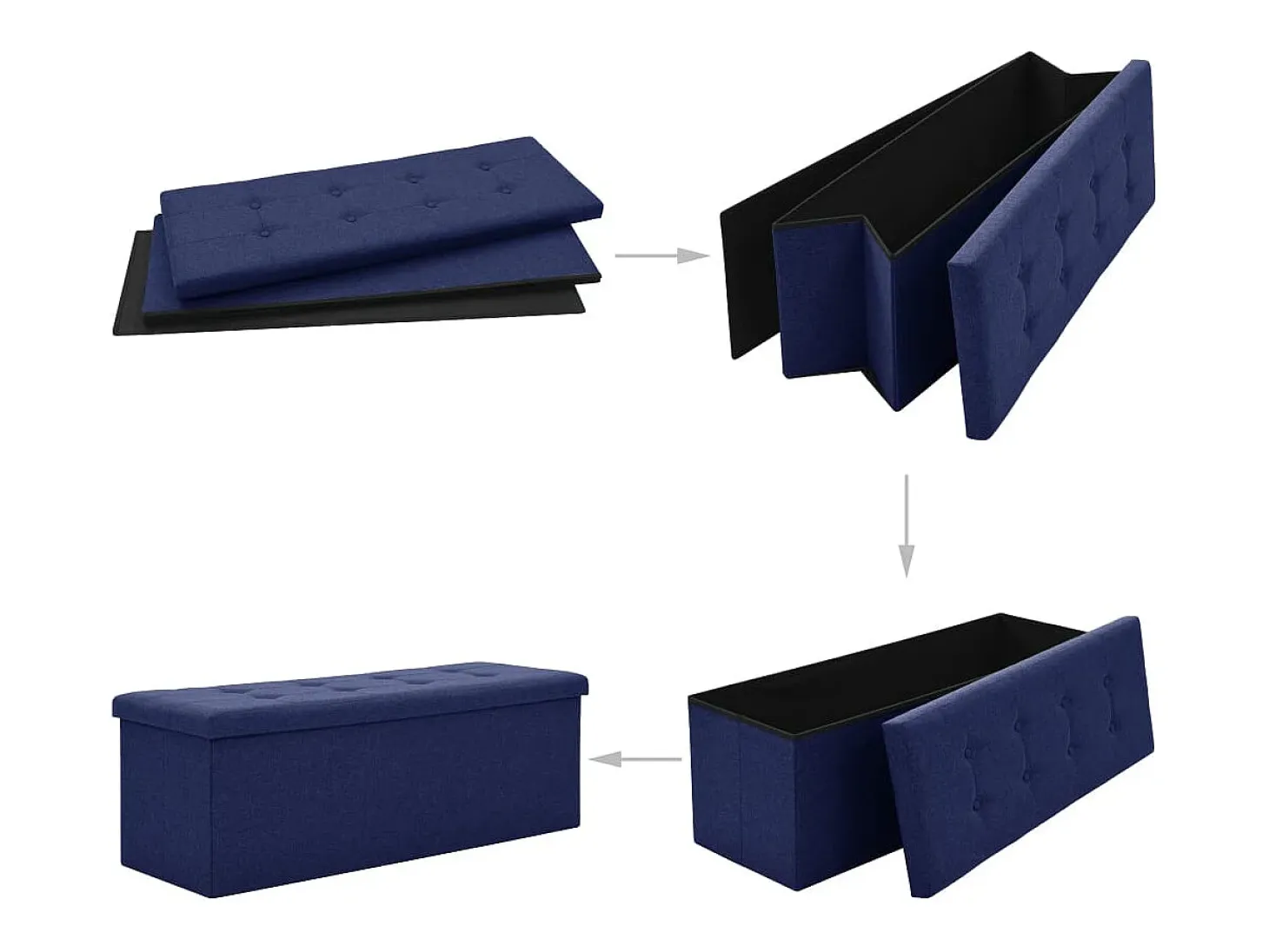 Banco de almacenamiento plegable de lino sintético azul