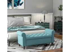 Banco de cama tapizado en terciopelo con espacio de almacenamiento integrado, poliéster, verde (126 x 48,5 x 57 cm)