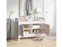 Banco de entrada blanco 80x40x60 cm Madera maciza de pino