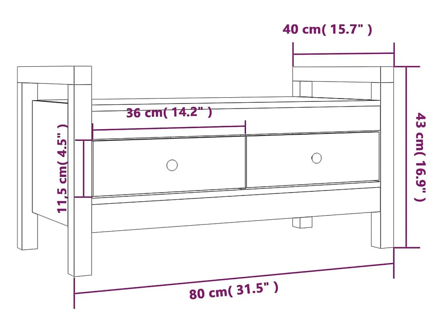 Banco de entrada Marrón miel 80x40x43 cm Madera maciza de pino
