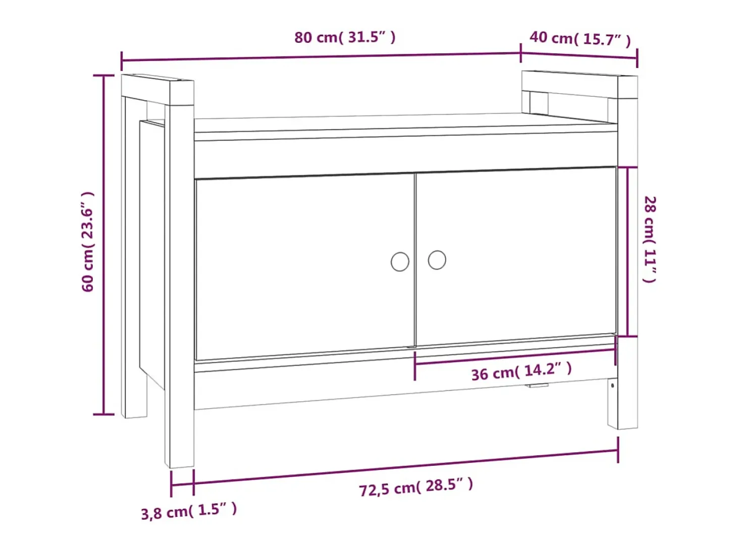 Banco de entrada Marrón miel 80x40x60 cm Madera maciza de pino