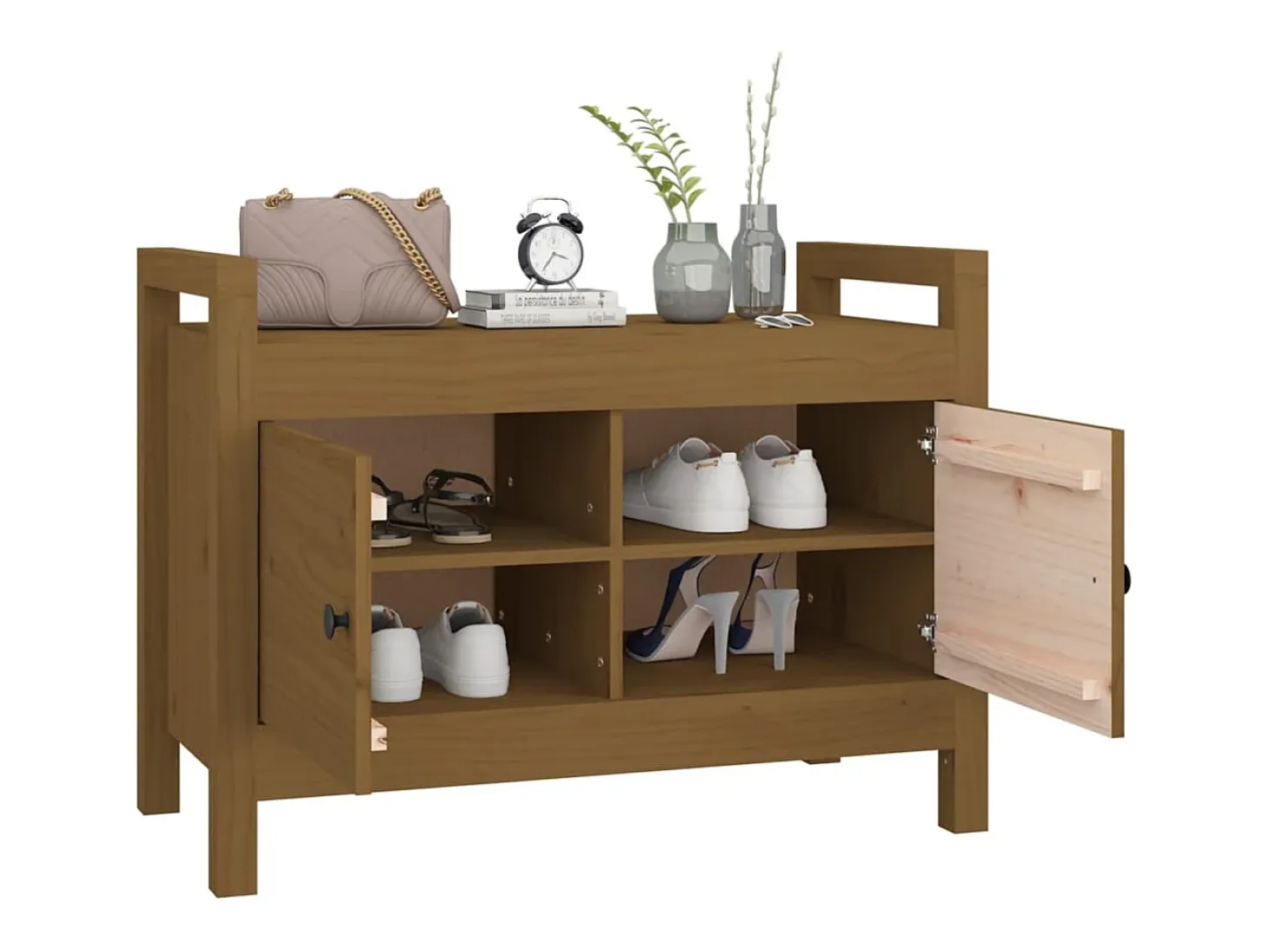 Banco de entrada Marrón miel 80x40x60 cm Madera maciza de pino