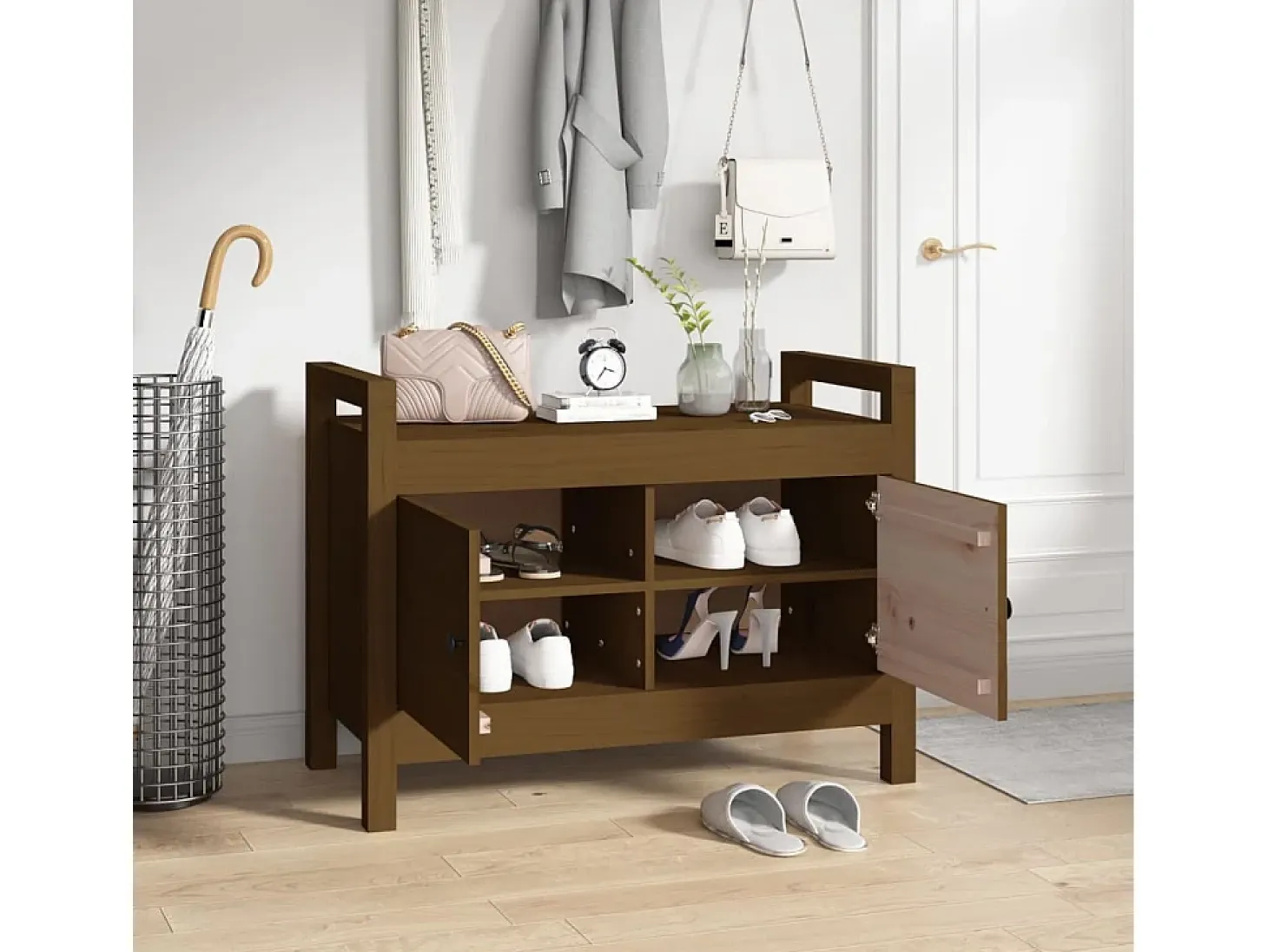 Banco de entrada Marrón miel 80x40x60 cm Madera maciza de pino