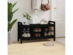 Banco de entrada negro 110x40x60 cm Madera maciza de pino