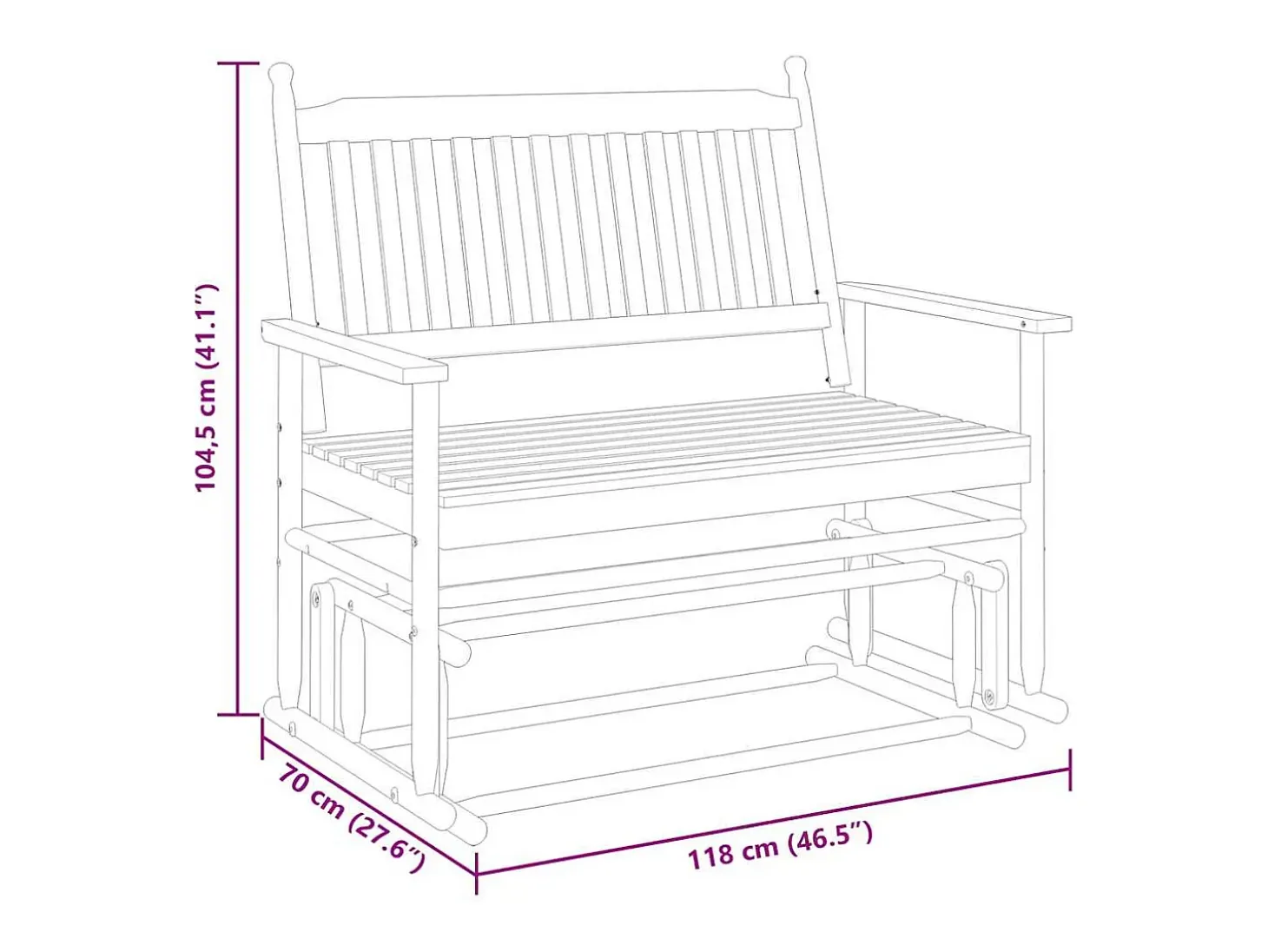 Banco deslizante madera maciza de álamo marrón 118x70x104,5 cm