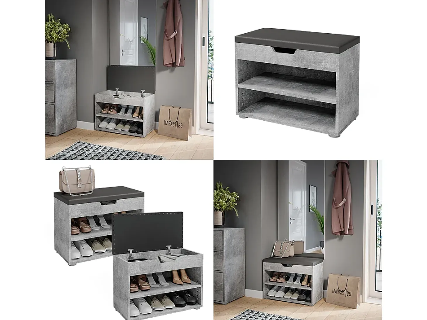 Banco para zapatos hormigón 60x30x45 rolfe
