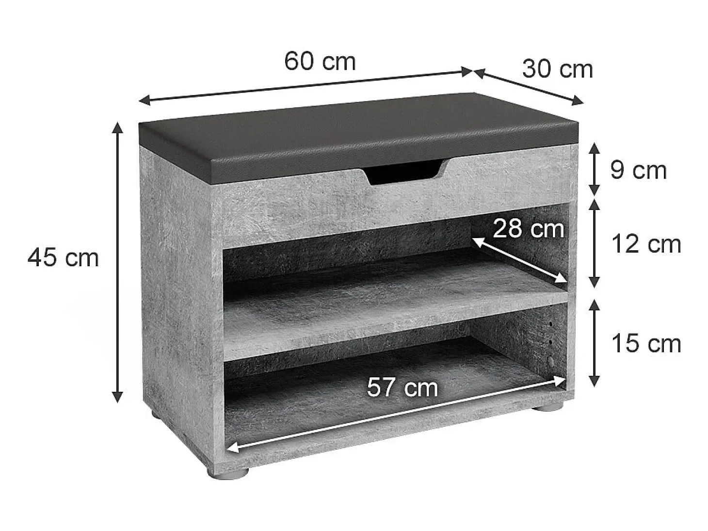 Banco para zapatos hormigón 60x30x45 rolfe