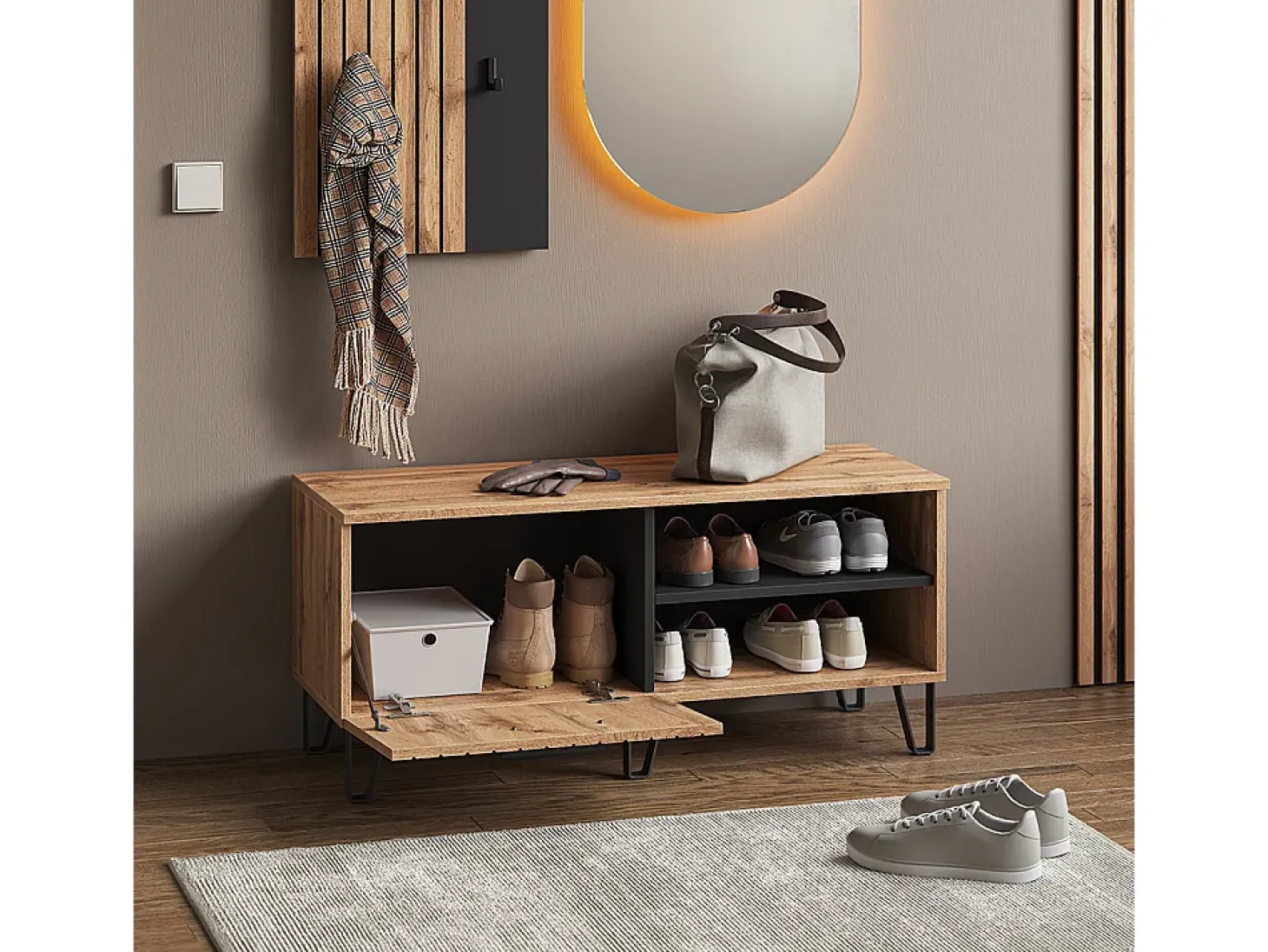 Banco para zapatos roble wotan 100x38x45 amber