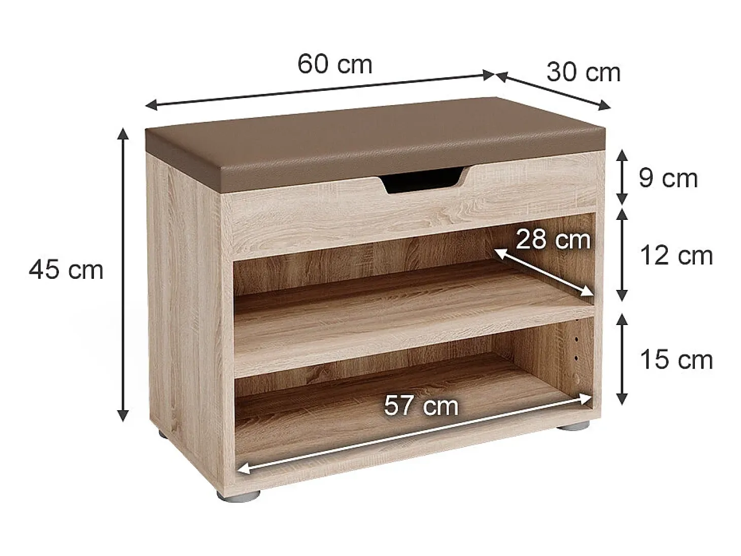 Banco para zapatos sonoma 60x30x45 rolfe