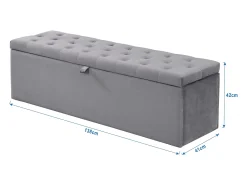 Banco tapizado con almacenaje - estructura de madera - terciopelo gris 138x41x42 cm