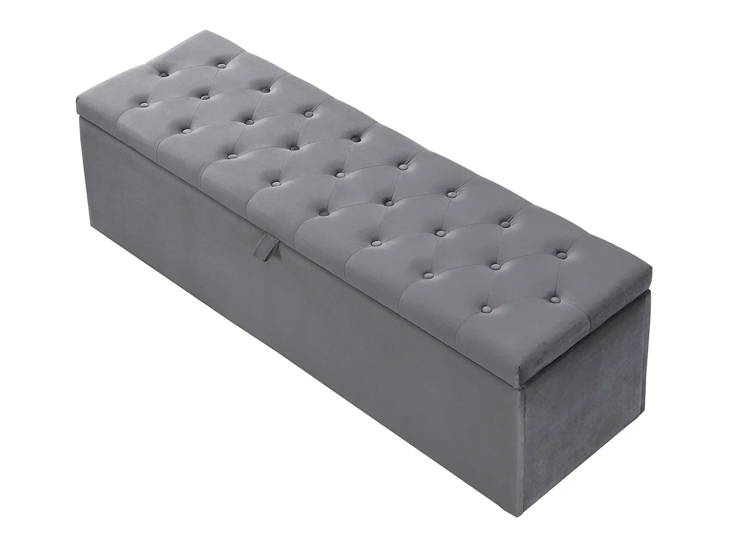 Banco tapizado con almacenaje - estructura de madera - terciopelo gris 138x41x42 cm