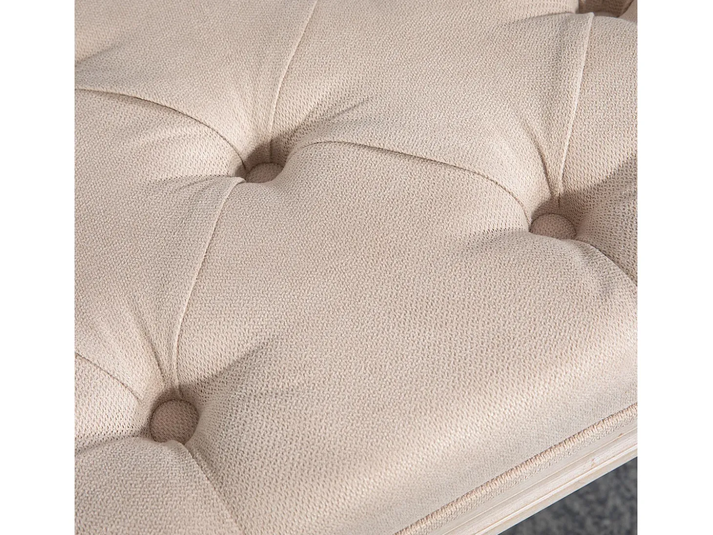 Banco vintage con botones, diseño francés, poliéster, beige (117x40x48cm)