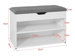 Banco Zapatero Armario zapatero,banco,estantería para zapatos,blanco,60 x 30 x 43 cm FSR25-HG SoBuy ES