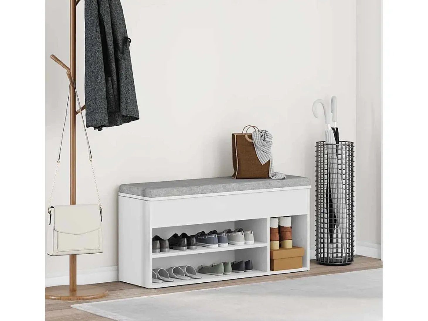 Banco zapatero blanco 102x30,5x45 cm madera de ingeniería