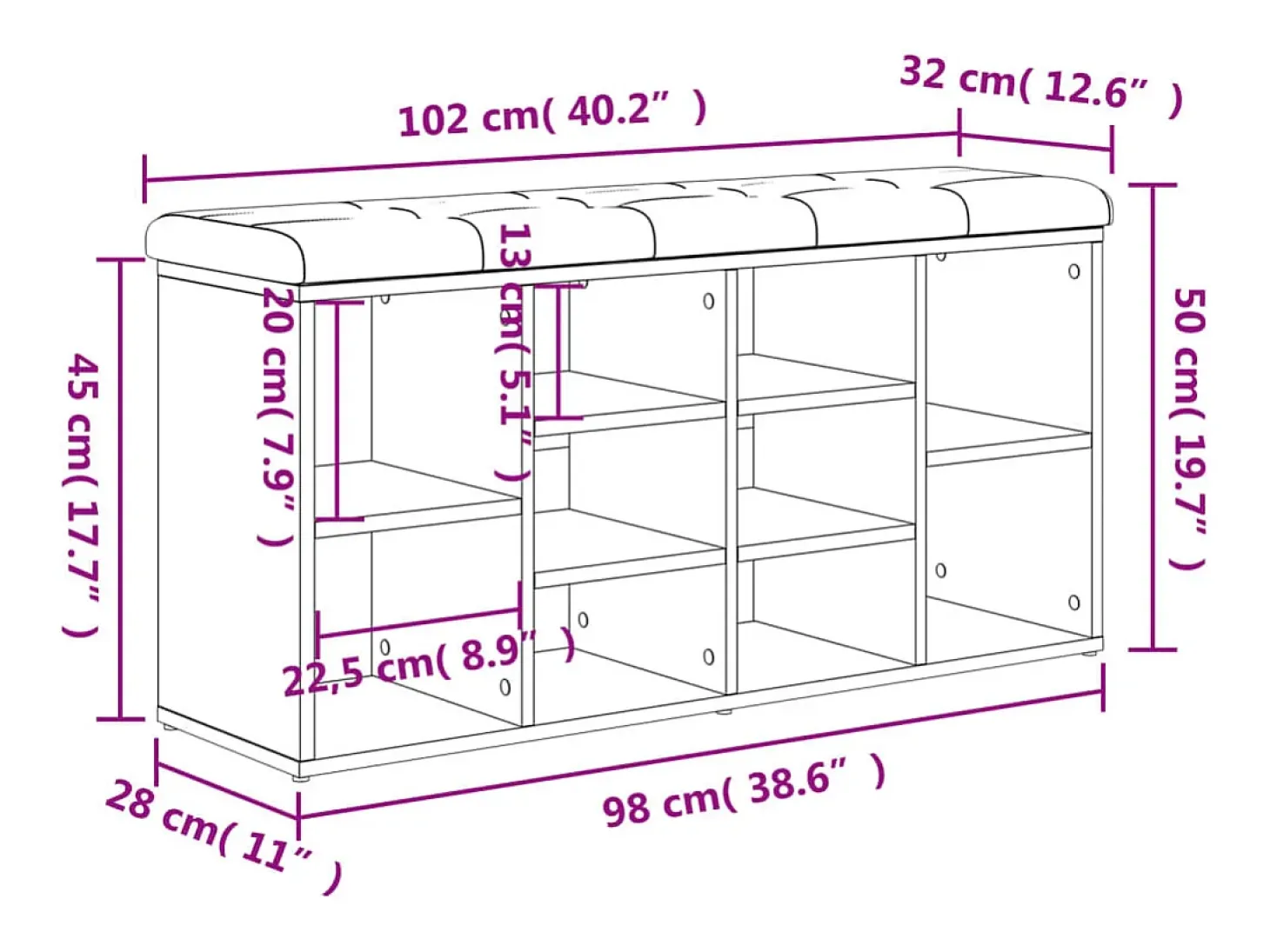 Banco zapatero blanco 102x32x50 cm madera de ingeniería