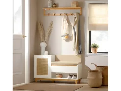 Banco Zapatero con 2 Estantes, 1 Cajón y 1 Puerta Entrada Recibidor con Cojín Acolchado de Asiento 100 x 35 x 60 cm FSR128-W SoBuy ES