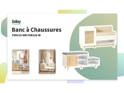 Banco Zapatero con 2 Estantes, 1 Cajón y 1 Puerta Entrada Recibidor con Cojín Acolchado de Asiento 100 x 35 x 60 cm FSR128-W SoBuy ES