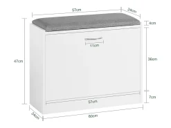 Banco Zapatero con 1 Solapa Banco de almacenamianto con cojín Acolchado de Asiento 60 x 24 x 47 cm FSR16-K-W SoBuy ES